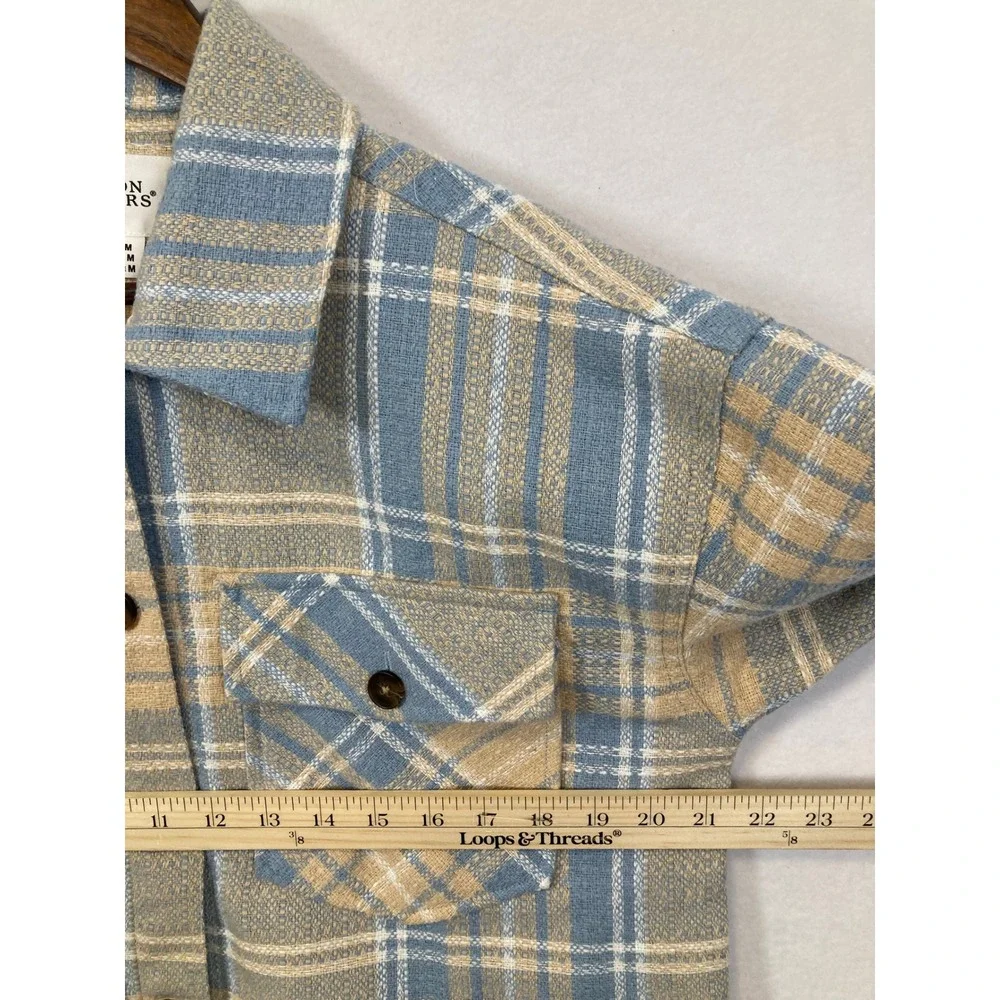Boston Traders Plaid Flannel Shirt Jacket Beige Blue‎ Button Up Casual Size M - Picture 7 of 9
